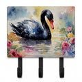 Black Swan with Flowers Elegant Watercolor Leash or Key Holder Wall Hooks, Coat Rack Wall Mount, for Hanging Keys, Towels, Aprons, Leashes