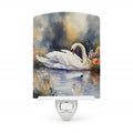 White Swan Swimming Peaceful Watercolor Ceramic Night Light Compact, UL-Certified, Ideal for Bedroom, Bathroom, Nursery, Hallway, Kitchen, 6x4x3, Multicolor
