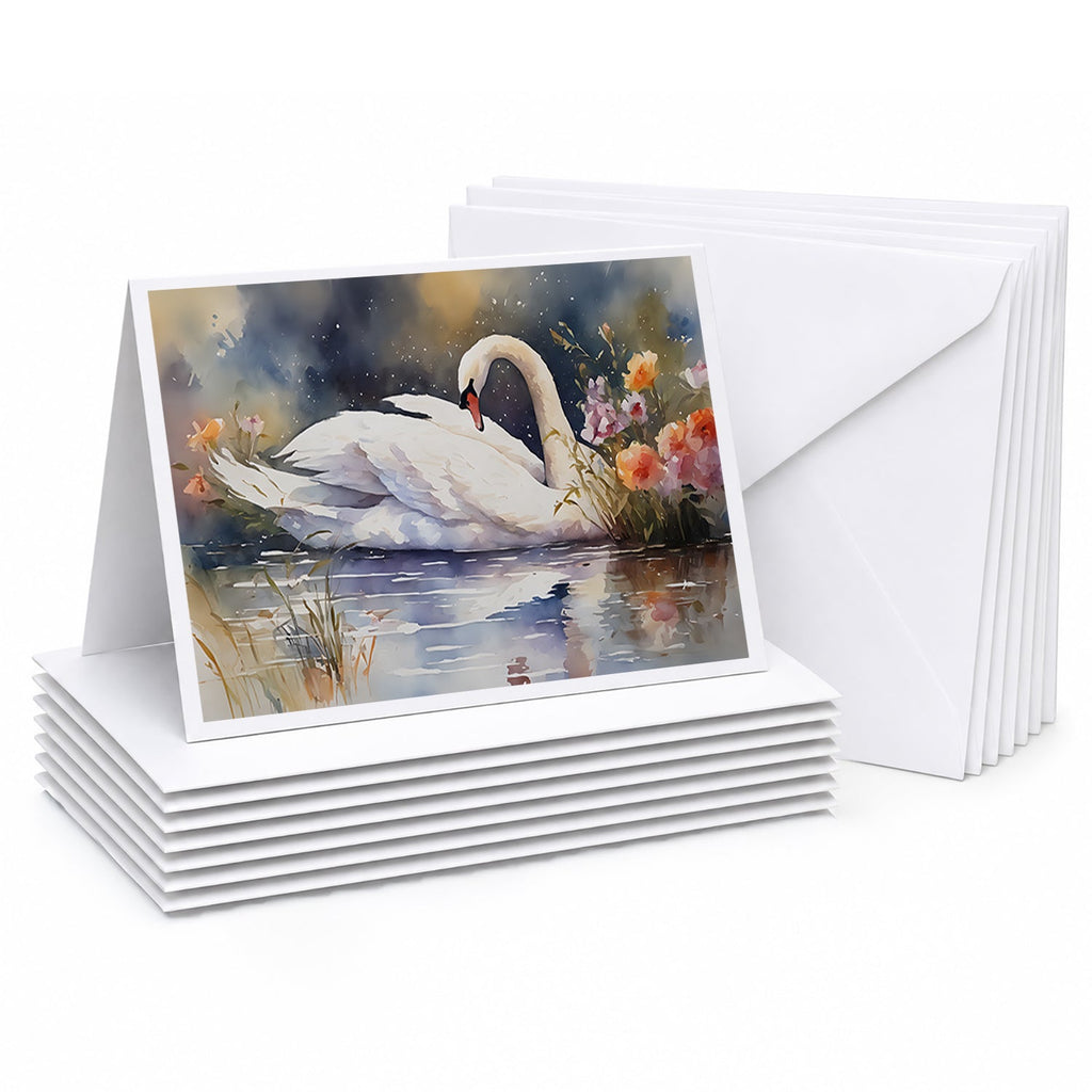 White Swan Swimming Peaceful Watercolor Greeting Cards Pack of 8 Blank Cards with Envelopes Whimsical A7 Size 5x7