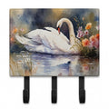 White Swan Swimming Peaceful Watercolor Leash or Key Holder Wall Hooks, Coat Rack Wall Mount, for Hanging Keys, Towels, Aprons, Leashes