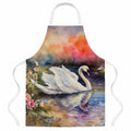 White Swan with Flowers Peaceful Watercolor Apron Cooking Kitchen Server Baking Crafts Gardening for Adult Women Men, Unisex, Large, Multicolor
