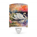 White Swan with Flowers Peaceful Watercolor Ceramic Night Light Compact, UL-Certified, Ideal for Bedroom, Bathroom, Nursery, Hallway, Kitchen, 6x4x3, Multicolor