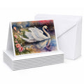 White Swan with Flowers Peaceful Watercolor Greeting Cards Pack of 8 Blank Cards with Envelopes Whimsical A7 Size 5x7
