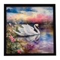 White Swan with Flowers Peaceful Watercolor Framed Metal Print Bathroom, Kitchen, Office, Home Decor Wall Art Ready to Hang, Square, 8X8