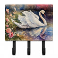 White Swan with Flowers Peaceful Watercolor Leash or Key Holder Wall Hooks, Coat Rack Wall Mount, for Hanging Keys, Towels, Aprons, Leashes