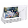 White Swan Lake with Flowers Watercolor Greeting Cards Pack of 8 Blank Cards with Envelopes Whimsical A7 Size 5x7