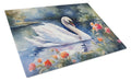 White Swan Lake with Flowers Watercolor Cutting Board Tempered Glass Kitchen Cutting Surface, Heat Resistant Chopping, Non-Slip Feet, Food Prep & Serving