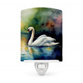 White Swan Swimming Calm Water Watercolor Ceramic Night Light Compact, UL-Certified, Ideal for Bedroom, Bathroom, Nursery, Hallway, Kitchen, 6x4x3, Multicolor