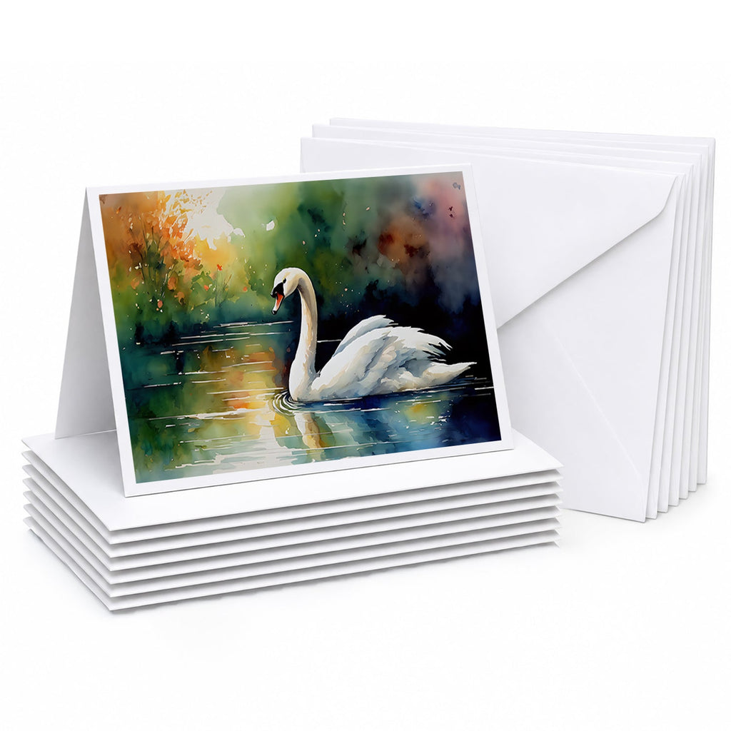 White Swan Swimming Calm Water Watercolor Greeting Cards Pack of 8 Blank Cards with Envelopes Whimsical A7 Size 5x7
