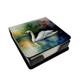 White Swan Swimming Calm Water Watercolor PU Leather Note Paper Holder with Artist-Designed Cover, Desk Accessory, Office Gift