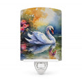 White Swan with Floral Reflection Watercolor Ceramic Night Light Compact, UL-Certified, Ideal for Bedroom, Bathroom, Nursery, Hallway, Kitchen, 6x4x3, Multicolor