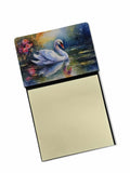 White Swan with Floral Reflection Watercolor Watercolor Sticky Note Holder Refillable Dispenser Desk Accessory 3x3 Pad Gift