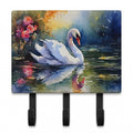White Swan with Floral Reflection Watercolor Leash or Key Holder Wall Hooks, Coat Rack Wall Mount, for Hanging Keys, Towels, Aprons, Leashes