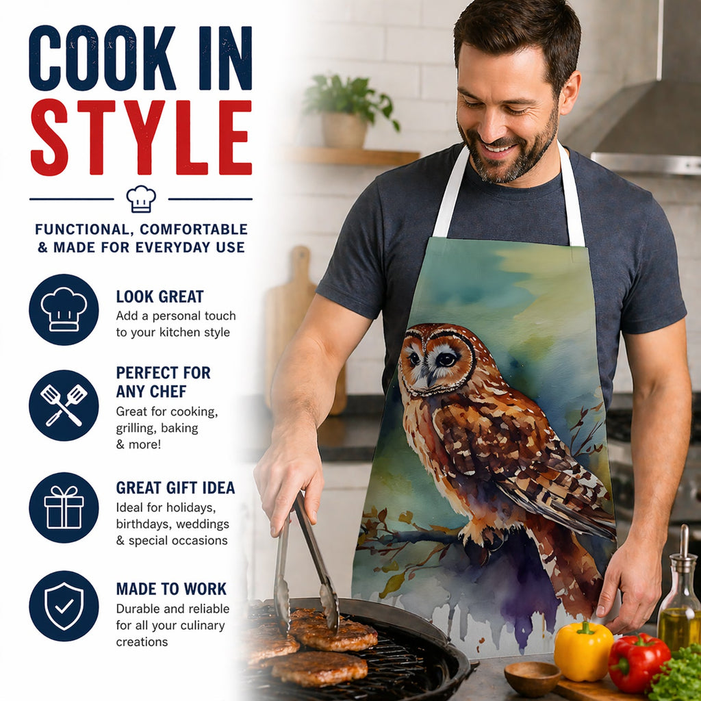 Tawny Owl Portrait Natural Watercolor Apron Cooking Kitchen Server Baking Crafts Gardening for Adult Women Men, Unisex, Large, Multicolor