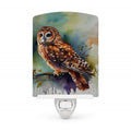 Tawny Owl Portrait Natural Watercolor Ceramic Night Light Compact, UL-Certified, Ideal for Bedroom, Bathroom, Nursery, Hallway, Kitchen, 6x4x3, Multicolor