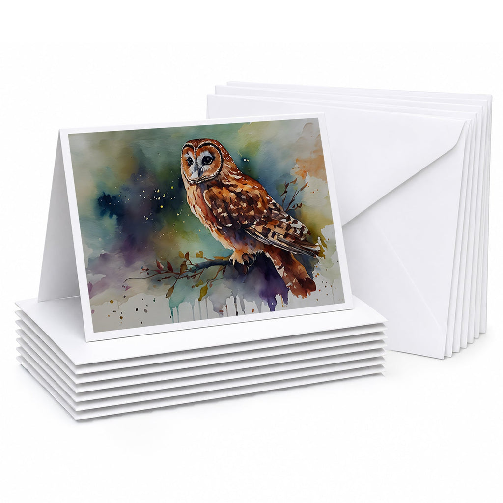 Tawny Owl Portrait Natural Watercolor Greeting Cards Pack of 8 Blank Cards with Envelopes Whimsical A7 Size 5x7