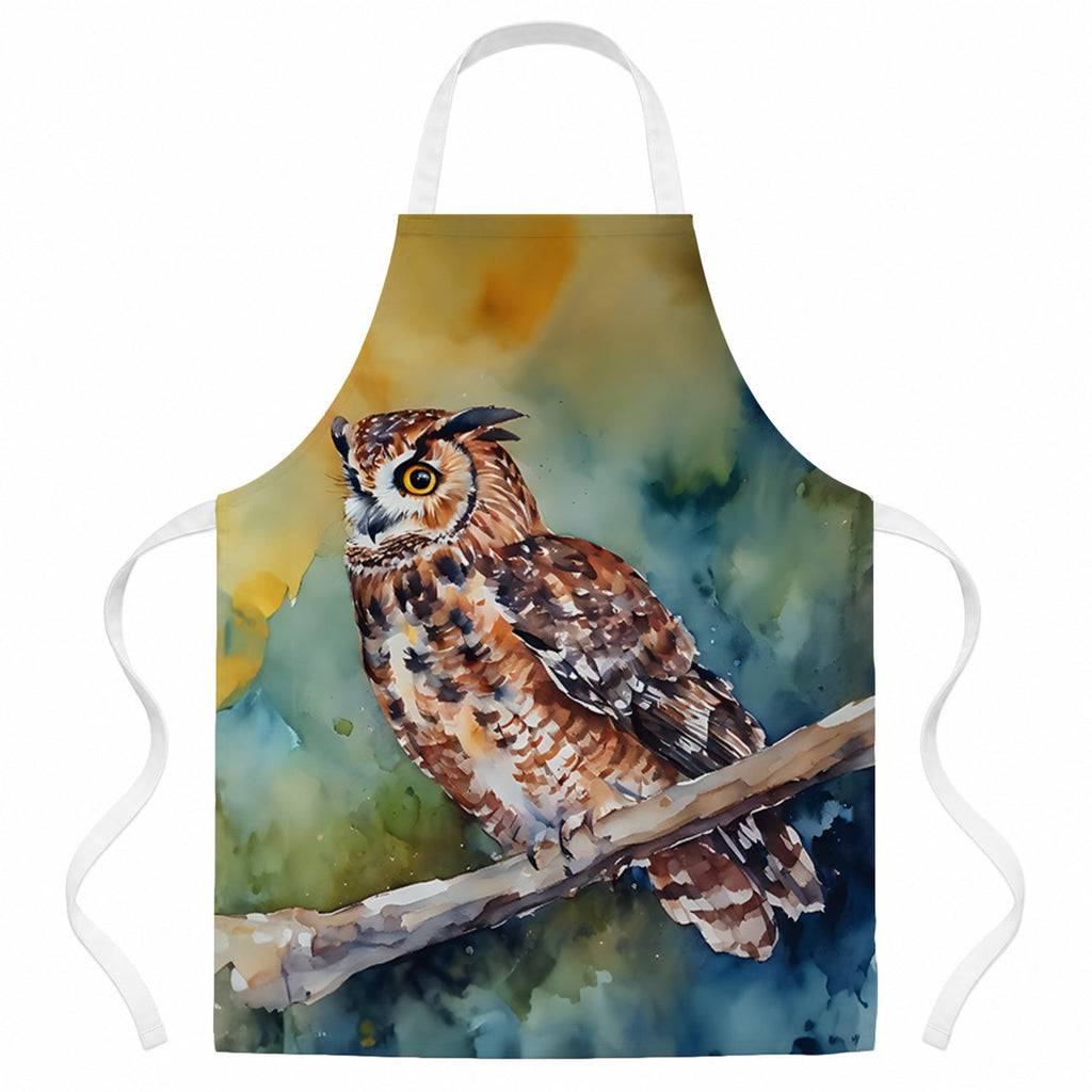 Tawny Owl on Branch Watercolor Apron Cooking Kitchen Server Baking Crafts Gardening for Adult Women Men, Unisex, Large, Multicolor