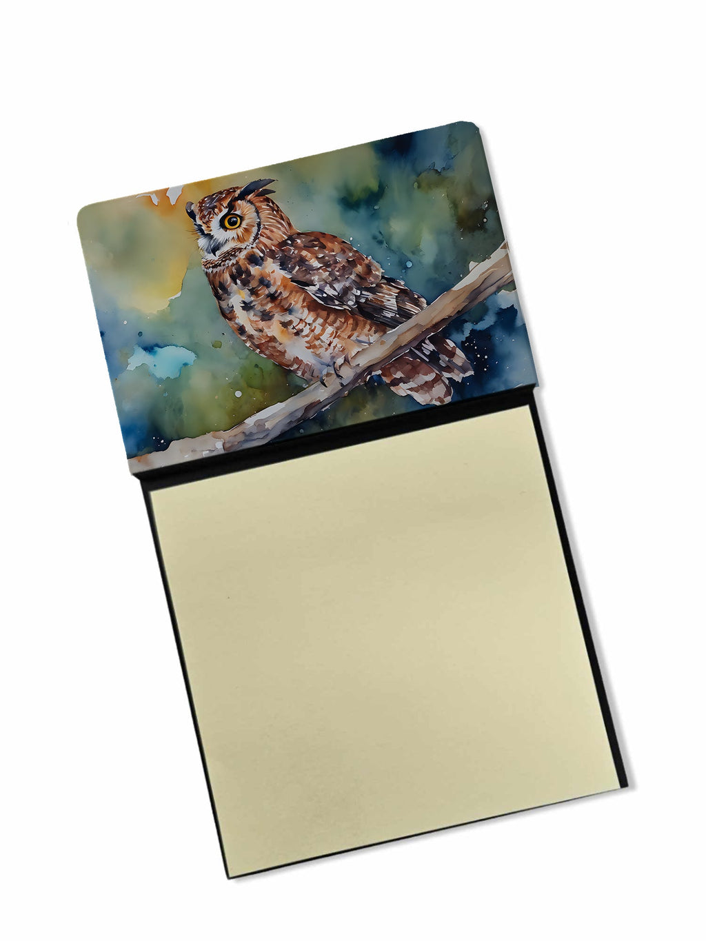 Tawny Owl on Branch Watercolor Watercolor Sticky Note Holder Refillable Dispenser Desk Accessory 3x3 Pad Gift