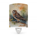 Tawny Owl Soft Background Watercolor Ceramic Night Light Compact, UL-Certified, Ideal for Bedroom, Bathroom, Nursery, Hallway, Kitchen, 6x4x3, Multicolor