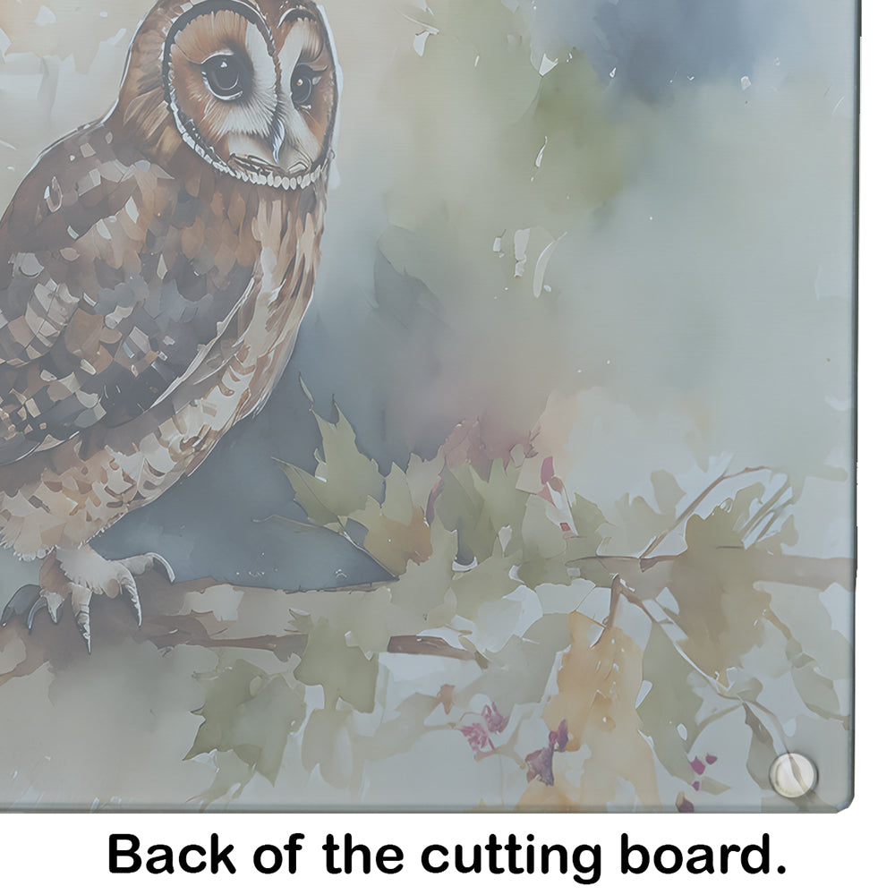 Tawny Owl Soft Background Watercolor Cutting Board Tempered Glass Kitchen Cutting Surface, Heat Resistant Chopping, Non-Slip Feet, Food Prep & Serving