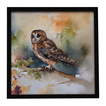 Tawny Owl Soft Background Watercolor Framed Metal Print Bathroom, Kitchen, Office, Home Decor Wall Art Ready to Hang, Square, 8X8