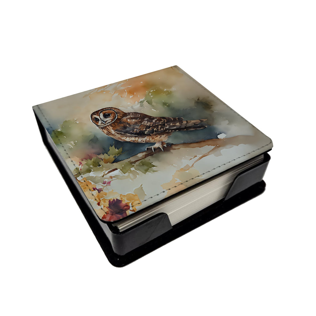 Tawny Owl Soft Background Watercolor PU Leather Note Paper Holder with Artist-Designed Cover, Desk Accessory, Office Gift
