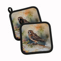 Tawny Owl Soft Background Watercolor Pot Holder Set of 2 Heat Resistant Quilted Hot Pads 7.5 x 7.5 Inch, Insulated Kitchen Trivets for Cooking & Baking