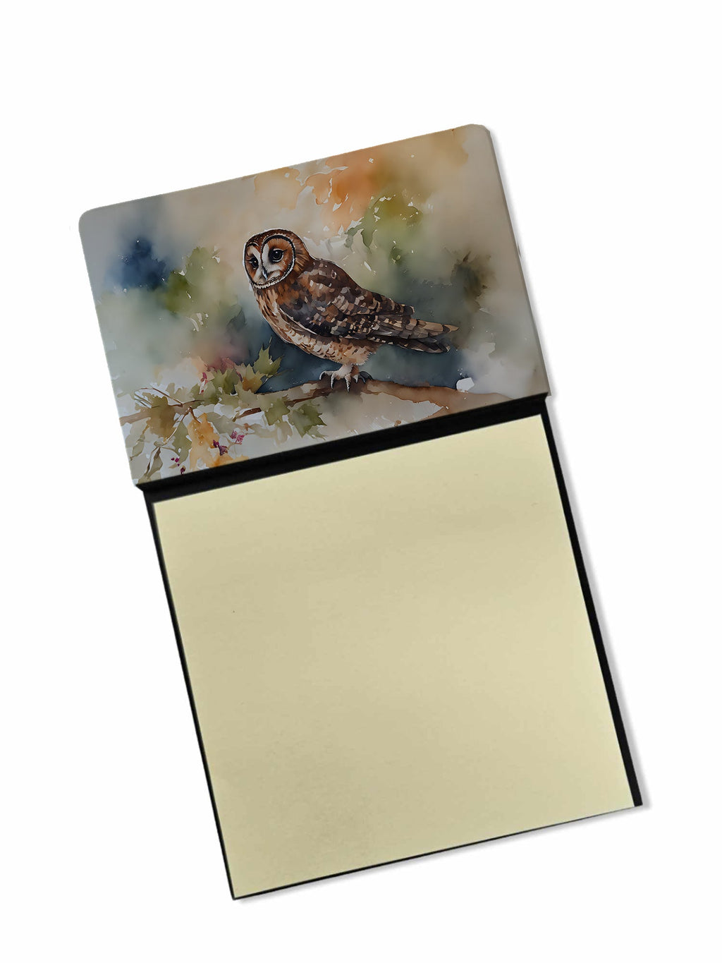 Tawny Owl Soft Background Watercolor Watercolor Sticky Note Holder Refillable Dispenser Desk Accessory 3x3 Pad Gift
