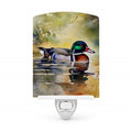 Wood Duck Swimming Pond Watercolor Ceramic Night Light Compact, UL-Certified, Ideal for Bedroom, Bathroom, Nursery, Hallway, Kitchen, 6x4x3, Multicolor