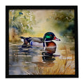 Wood Duck Swimming Pond Watercolor Framed Metal Print Bathroom, Kitchen, Office, Home Decor Wall Art Ready to Hang, Square, 8X8
