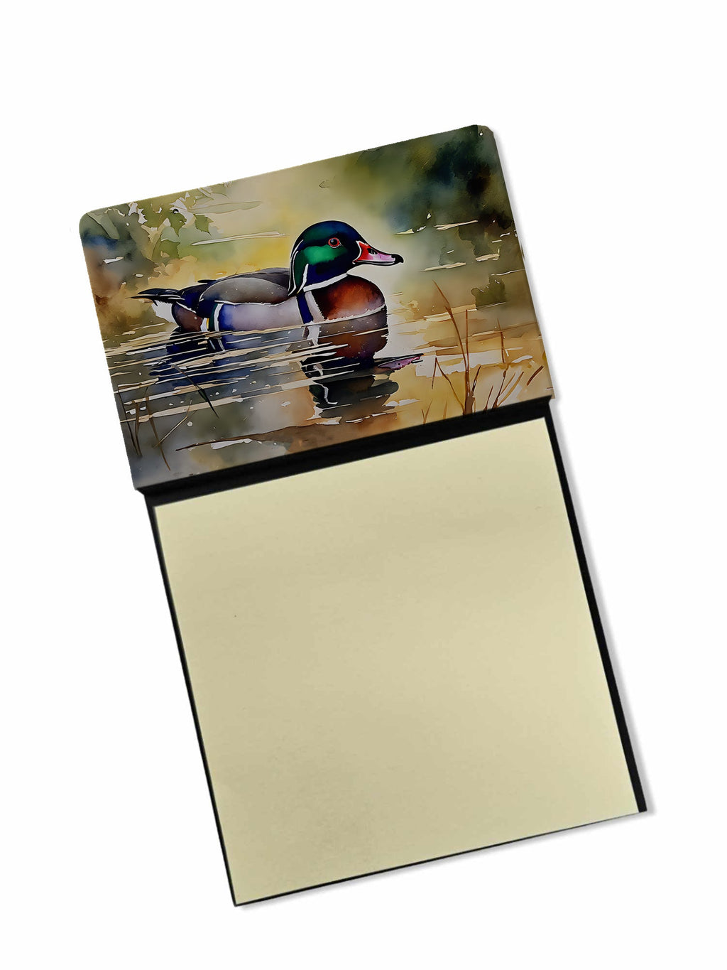 Wood Duck Swimming Pond Watercolor Watercolor Sticky Note Holder Refillable Dispenser Desk Accessory 3x3 Pad Gift