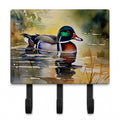 Wood Duck Swimming Pond Watercolor Leash or Key Holder Wall Hooks, Coat Rack Wall Mount, for Hanging Keys, Towels, Aprons, Leashes