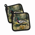 Wood Duck Standing Forest Floor Watercolor Pot Holder Set of 2 Heat Resistant Quilted Hot Pads 7.5 x 7.5 Inch, Insulated Kitchen Trivets for Cooking & Baking