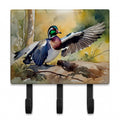 Wood Duck Taking Flight Watercolor Leash or Key Holder Wall Hooks, Coat Rack Wall Mount, for Hanging Keys, Towels, Aprons, Leashes