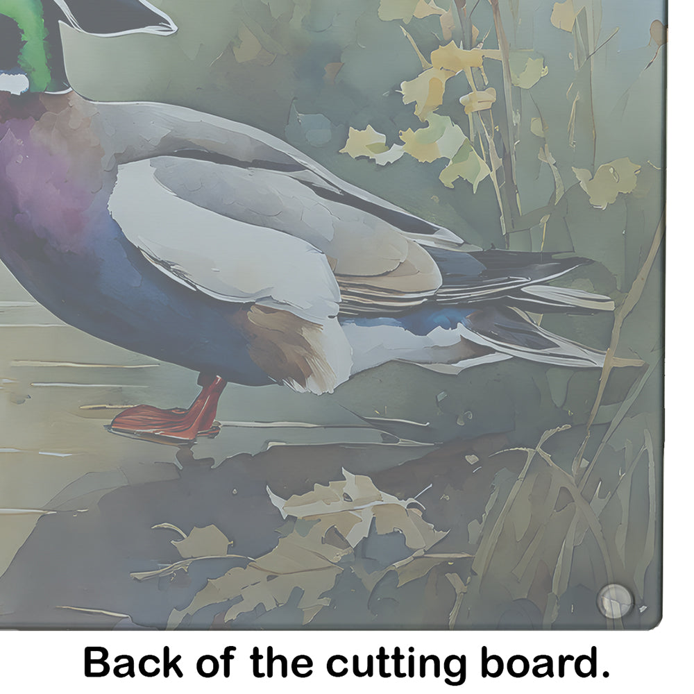 Wood Duck Swimming Woodland Watercolor Cutting Board Tempered Glass Kitchen Cutting Surface, Heat Resistant Chopping, Non-Slip Feet, Food Prep & Serving