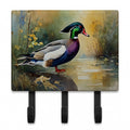Wood Duck Swimming Woodland Watercolor Leash or Key Holder Wall Hooks, Coat Rack Wall Mount, for Hanging Keys, Towels, Aprons, Leashes