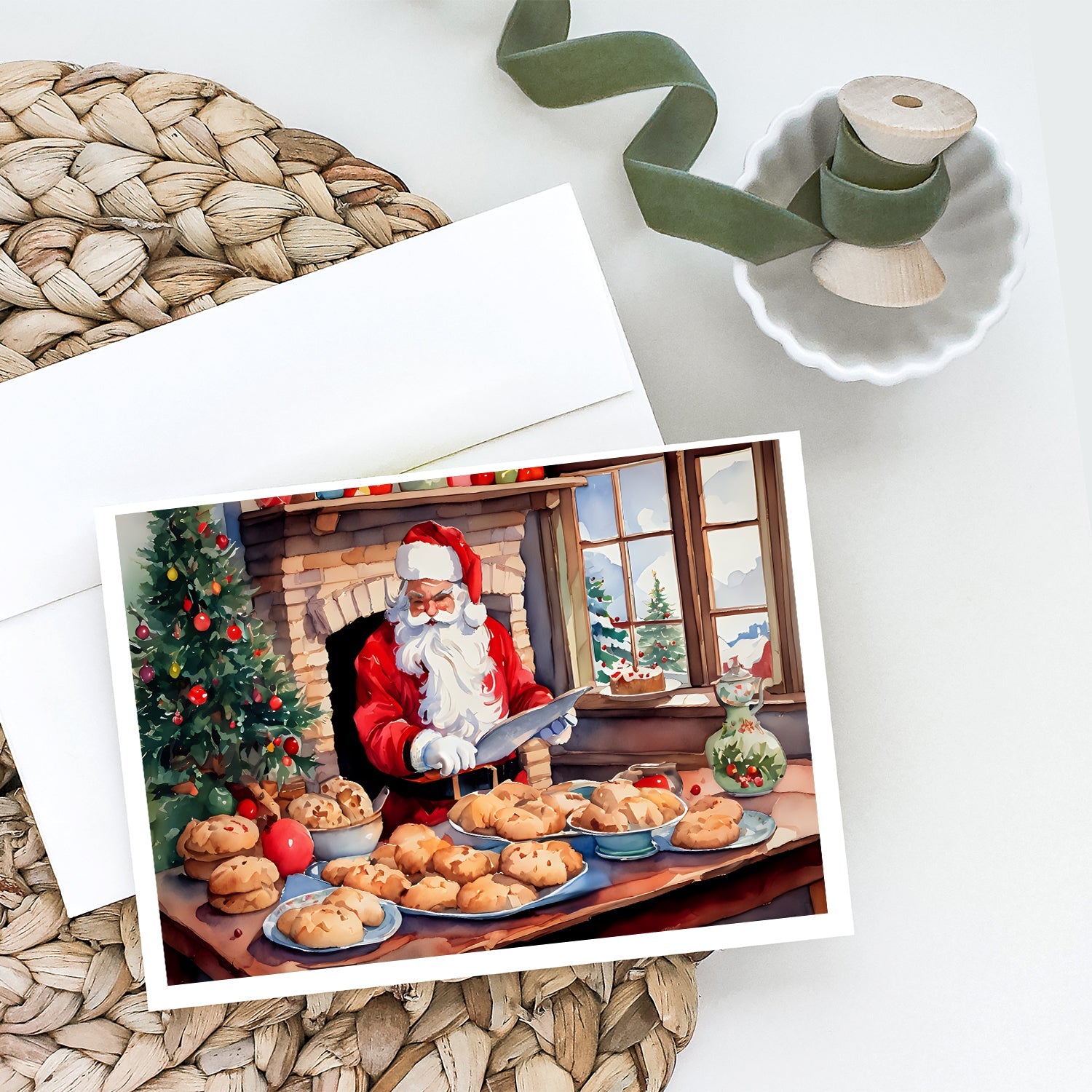 Cookies with Santa Claus Greeting Cards Pack of 8 Blank Cards with Envelopes Whimsical A7 Size 5x7