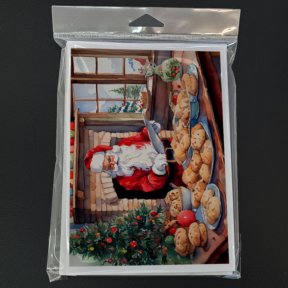 Cookies with Santa Claus Greeting Cards Pack of 8 Blank Cards with Envelopes Whimsical A7 Size 5x7