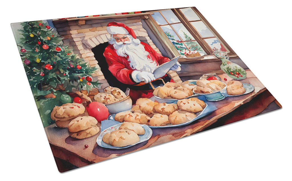 Cookies with Santa Claus Cutting Board Tempered Glass Kitchen Cutting Surface, Heat Resistant Chopping, Non-Slip Feet, Food Prep & Serving
