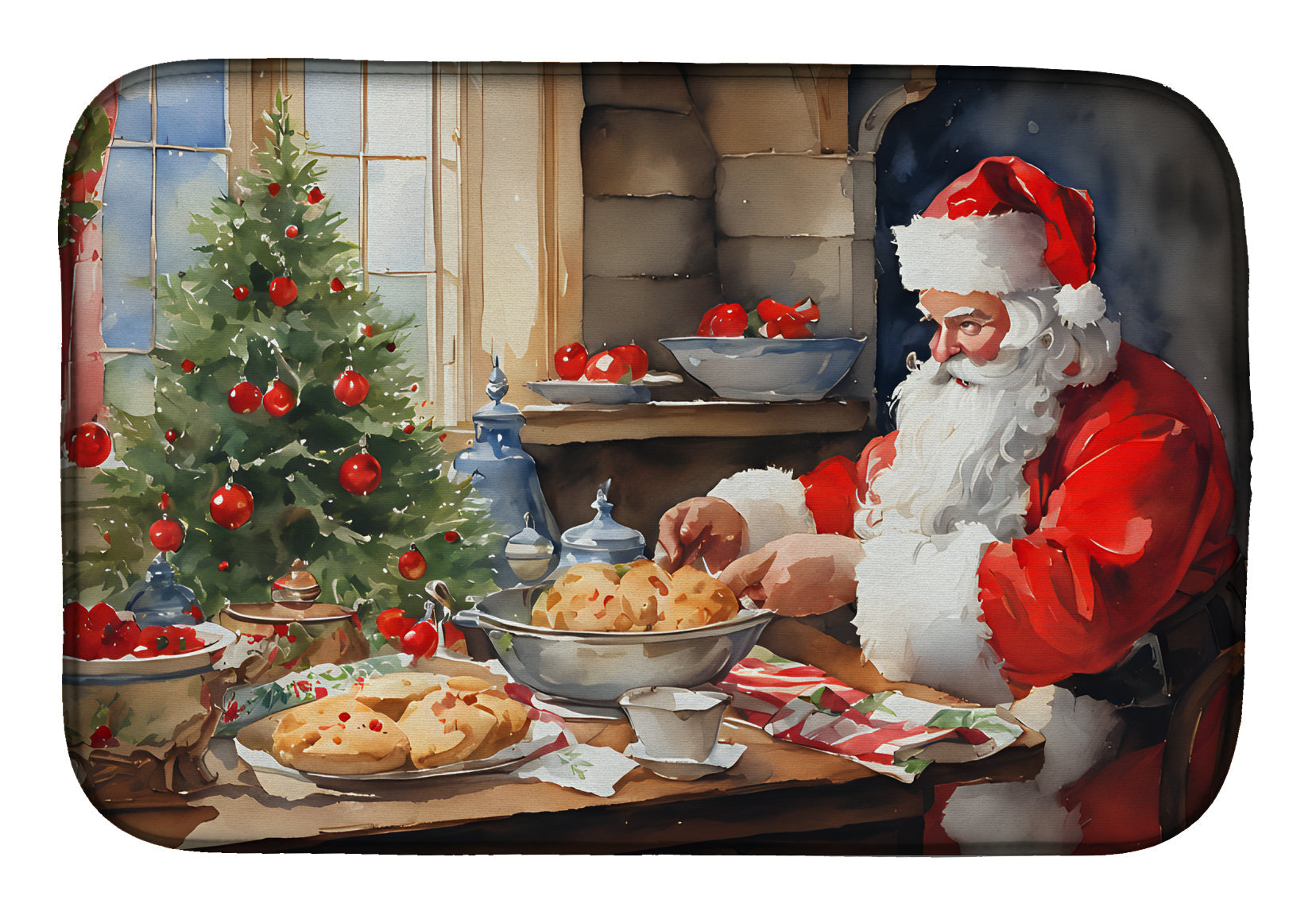 Cookies with Santa Claus Dish Drying Mat Absorbent Dish Drying Mat Pad for Kitchen Counter Dish Drainer Mat for Countertop, 14 x 21", Multicolor