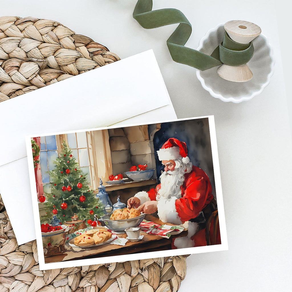 Cookies with Santa Claus Greeting Cards Pack of 8 Blank Cards with Envelopes Whimsical A7 Size 5x7