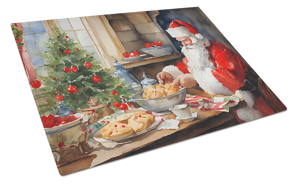 Cookies with Santa Claus Cutting Board Tempered Glass Kitchen Cutting Surface, Heat Resistant Chopping, Non-Slip Feet, Food Prep & Serving