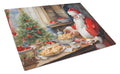 Cookies with Santa Claus Cutting Board Tempered Glass Kitchen Cutting Surface, Heat Resistant Chopping, Non-Slip Feet, Food Prep & Serving