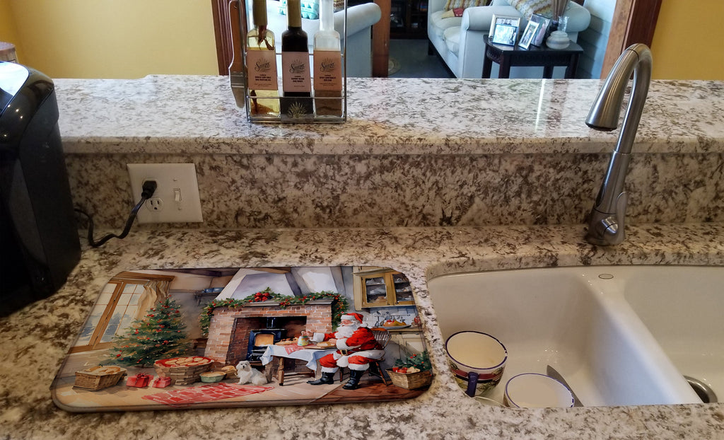 Cookies with Santa Claus Dish Drying Mat Absorbent Dish Drying Mat Pad for Kitchen Counter Dish Drainer Mat for Countertop, 14 x 21", Multicolor