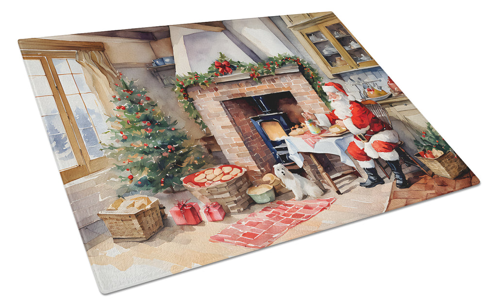 Cookies with Santa Claus Cutting Board Tempered Glass Kitchen Cutting Surface, Heat Resistant Chopping, Non-Slip Feet, Food Prep & Serving
