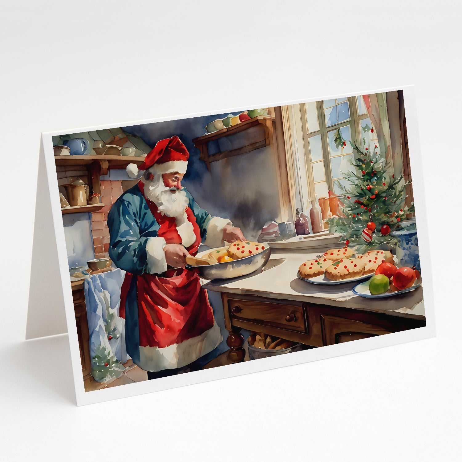 Cookies with Santa Claus Babbo Natale Greeting Cards Pack of 8 Blank Cards with Envelopes Whimsical A7 Size 5x7