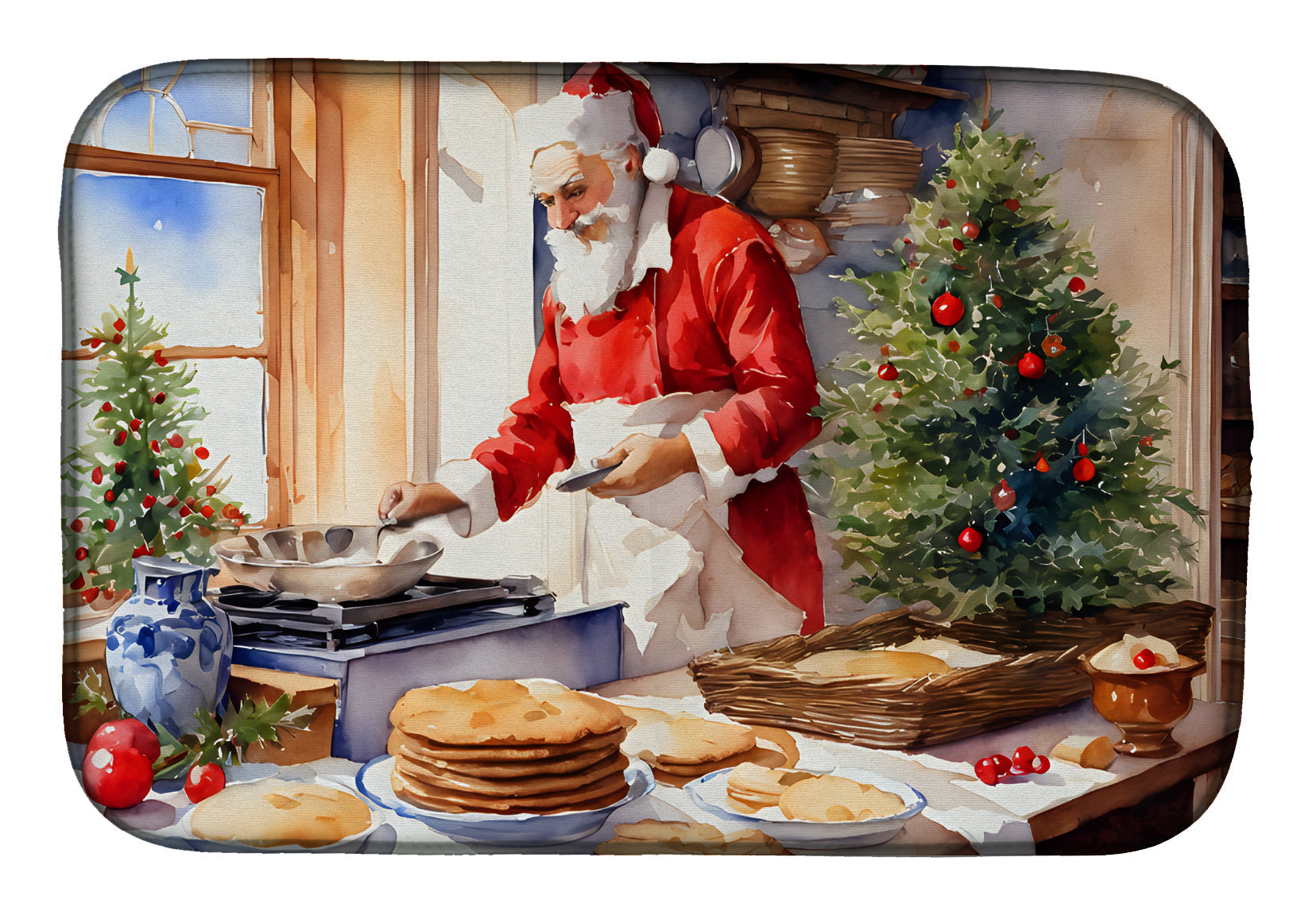 Cookies with Santa Claus Babbo Natale Dish Drying Mat Absorbent Dish Drying Mat Pad for Kitchen Counter Dish Drainer Mat for Countertop, 14 x 21", Multicolor