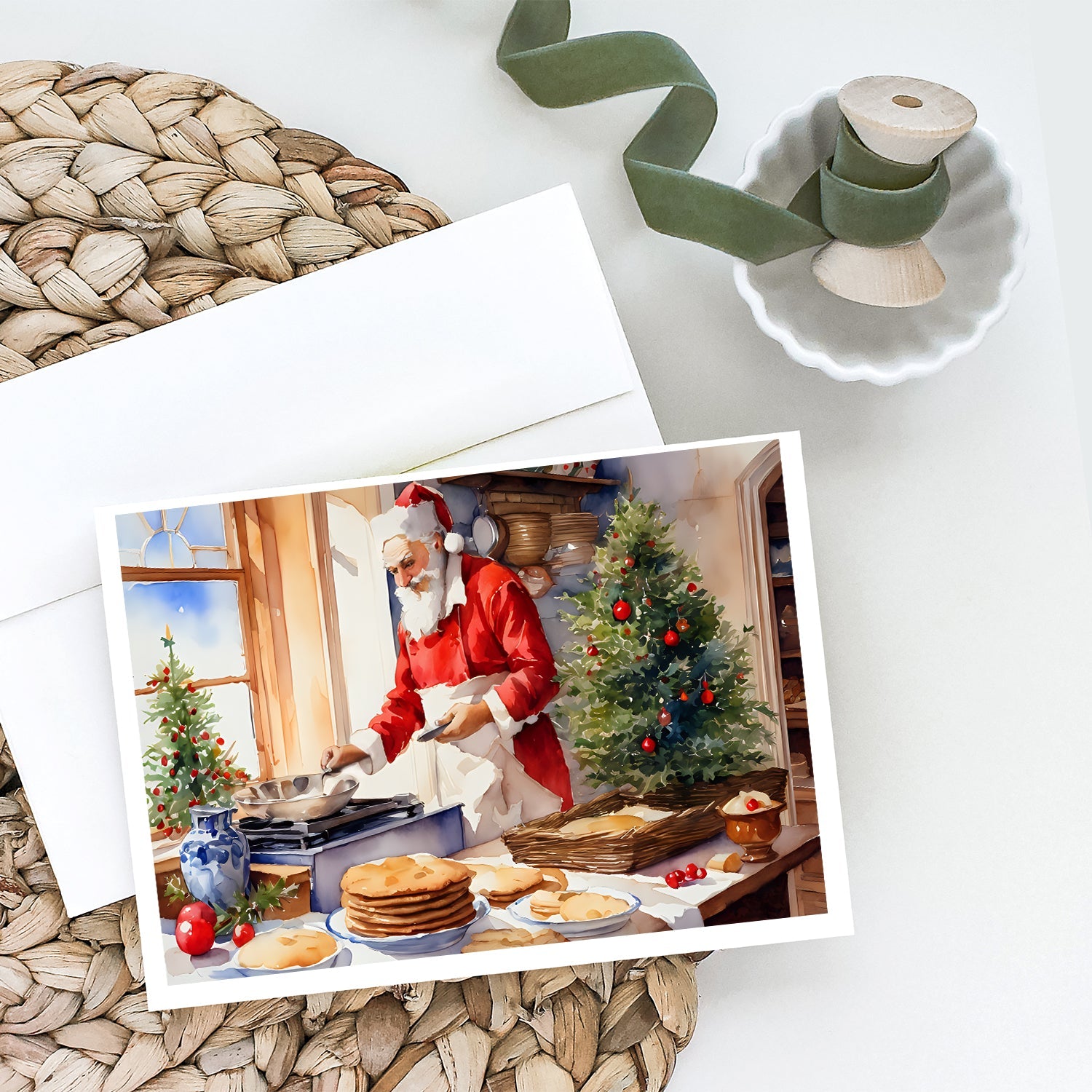Cookies with Santa Claus Babbo Natale Greeting Cards Pack of 8 Blank Cards with Envelopes Whimsical A7 Size 5x7