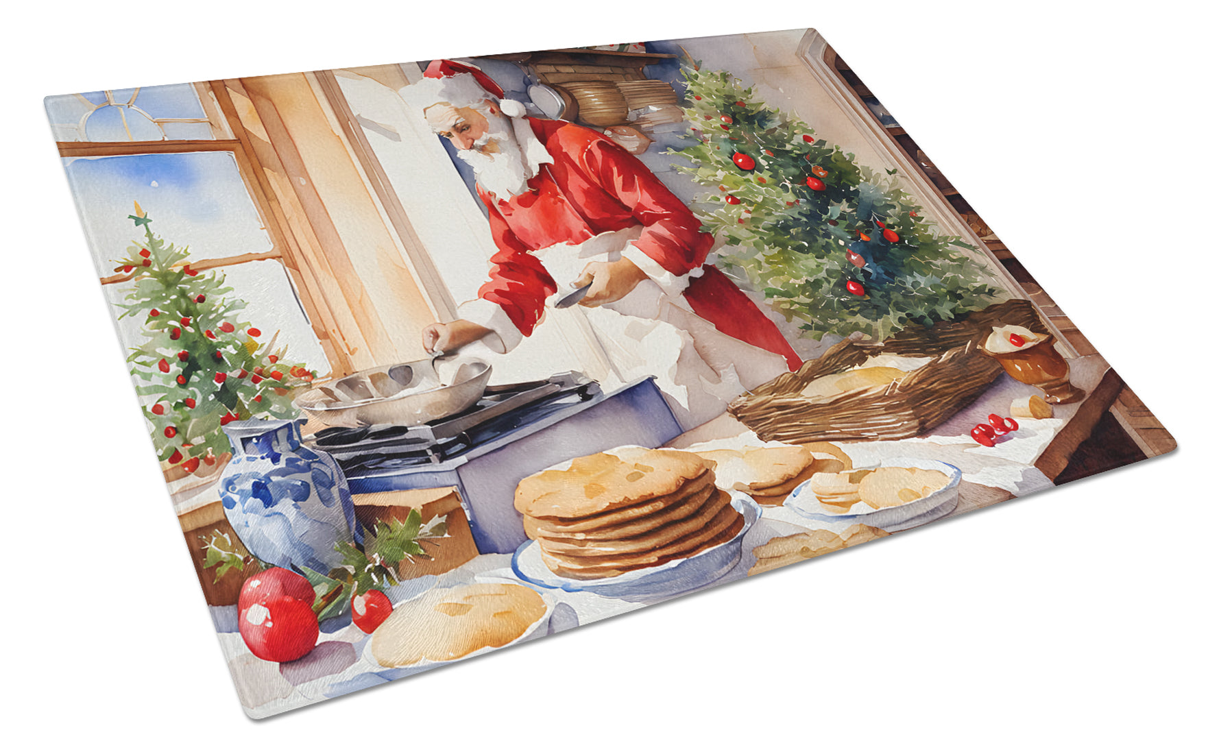 Cookies with Santa Claus Babbo Natale Cutting Board Tempered Glass Kitchen Cutting Surface, Heat Resistant Chopping, Non-Slip Feet, Food Prep & Serving