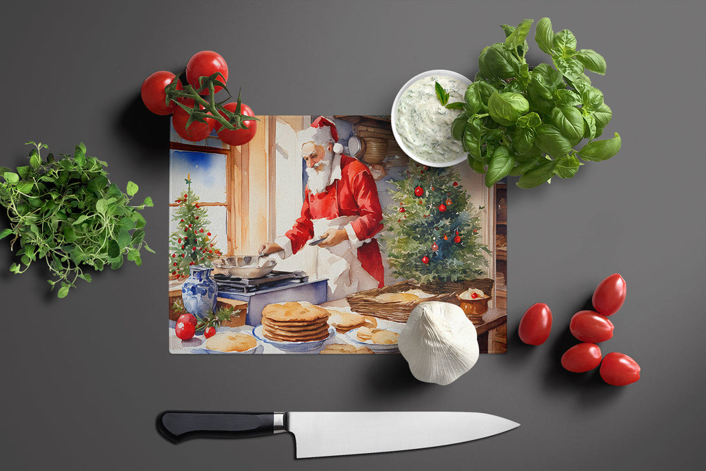 Cookies with Santa Claus Babbo Natale Cutting Board Tempered Glass Kitchen Cutting Surface, Heat Resistant Chopping, Non-Slip Feet, Food Prep & Serving